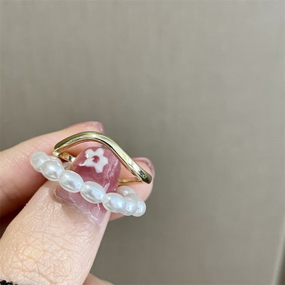 Small Rice-shaped Beads Oval Pearl Ring