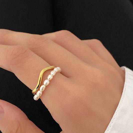 Small Rice-shaped Beads Oval Pearl Ring