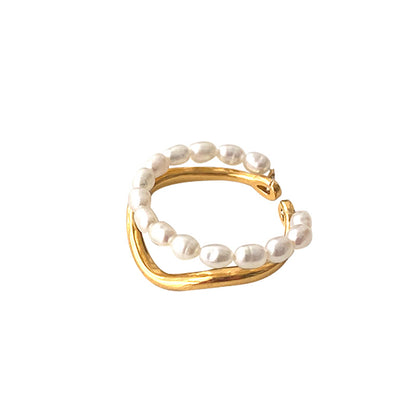 Small Rice-shaped Beads Oval Pearl Ring