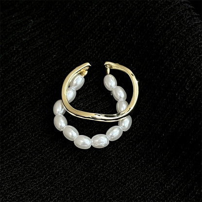 Small Rice-shaped Beads Oval Pearl Ring